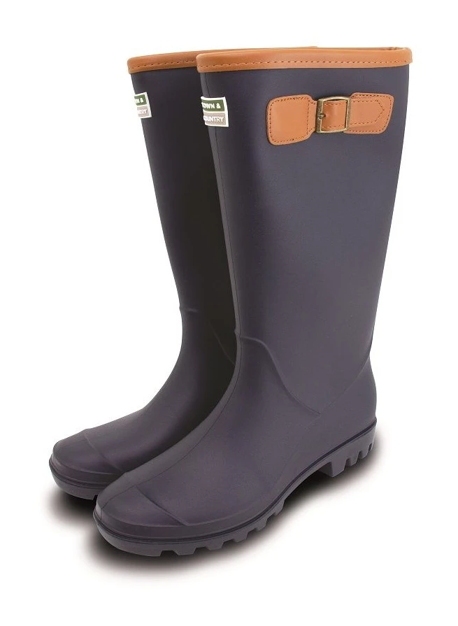 Town & Country PVC Fleece Lined Burford Wellington Boots - Navy 3 Town & Country PVC Fleece Lined Burford Wellington Boots - Navy