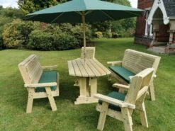 Churnet Valley Ergo 8 Seat Table Set - 2 X Chairs & 2 X 3-Seater Benches -Outdoor Garden 46800 2528