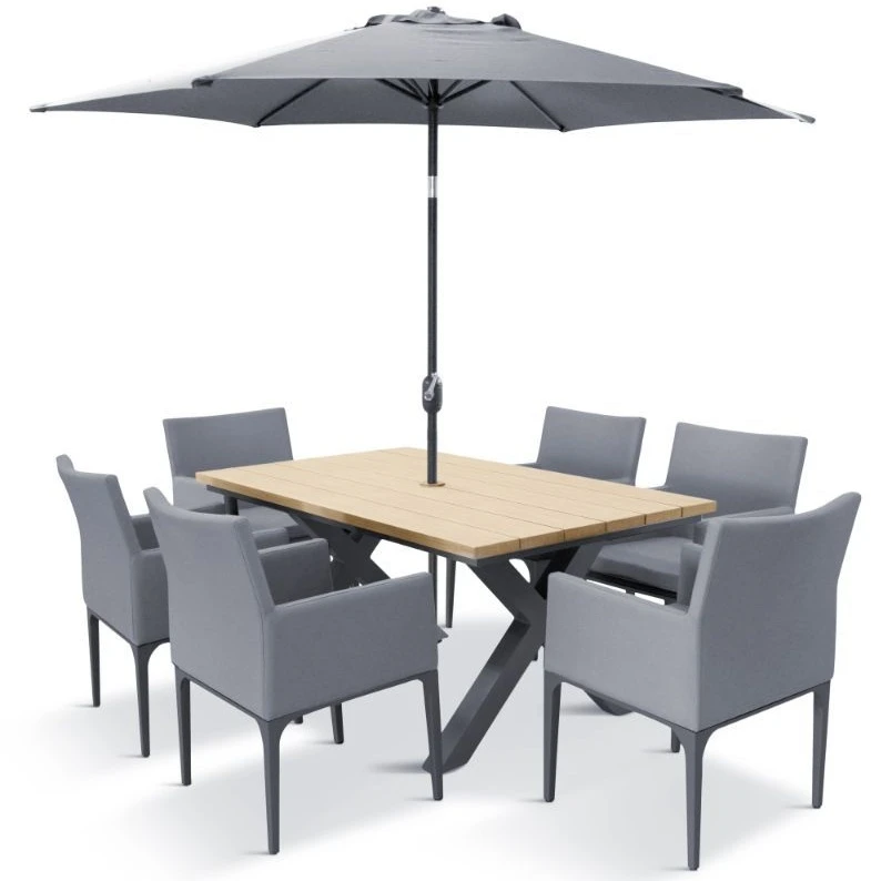 LG Outdoor Stockholm 6 Seat Dining Set With Armchairs And Deluxe 3m Parasol 4 LG Outdoor Stockholm 6 Seat Dining Set With Armchairs And Deluxe 3m Parasol - Image 2