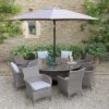 LG Outdoor Monaco Sand 8 Seat Dining Set With Weave Lazy Susan And Parasol -Outdoor Garden 51131 30466